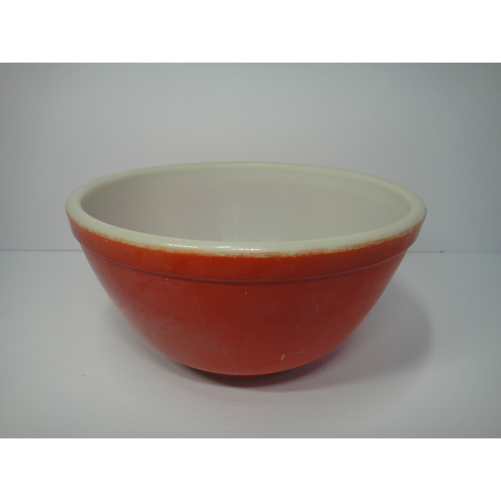 Vintage Pyrex Red Orange Milk Glass Mixing Bowl 7 Inch Round Retro Kitchenware